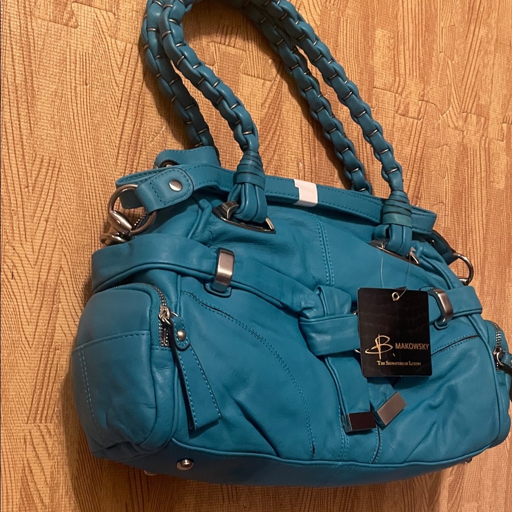 B. Makowsky Teal (“Aruba”) Leather Handbag - Picture 3 of 6